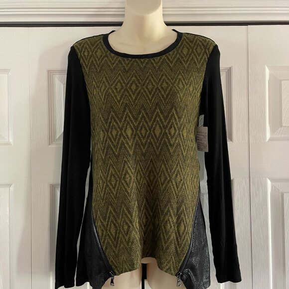 Patrizia Luca Sleek Knit Long Sleeve Top Zipper flare sides - NWT - Picture 3 of 14